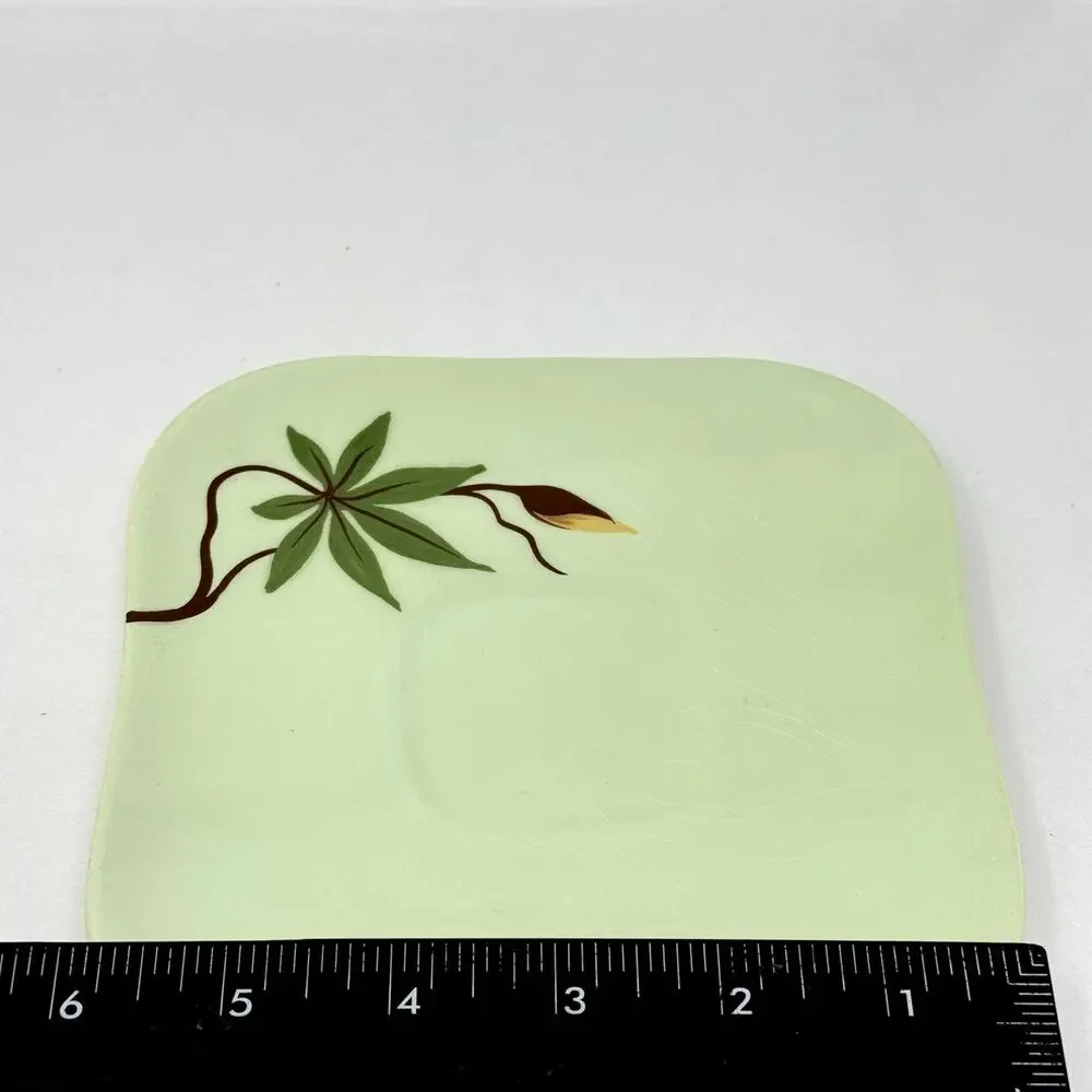 Weil Ware California Pottery Cup & Plate Set Hand Decorated Bamboo Lotus Vintage